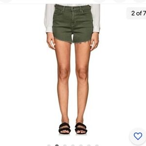 L’AGENCE High Rise Khaki Green Cut off Ryland Denim Shorts